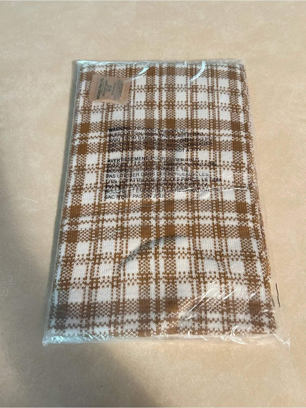 New women’s Timberland Plaid Knit Scarf in Cream & Brown
